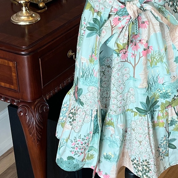 Spartina 449 Pastel Green Cotton Print Dress Ruffle Hem Tie Belt Sleeveless New - Picture 3 of 14